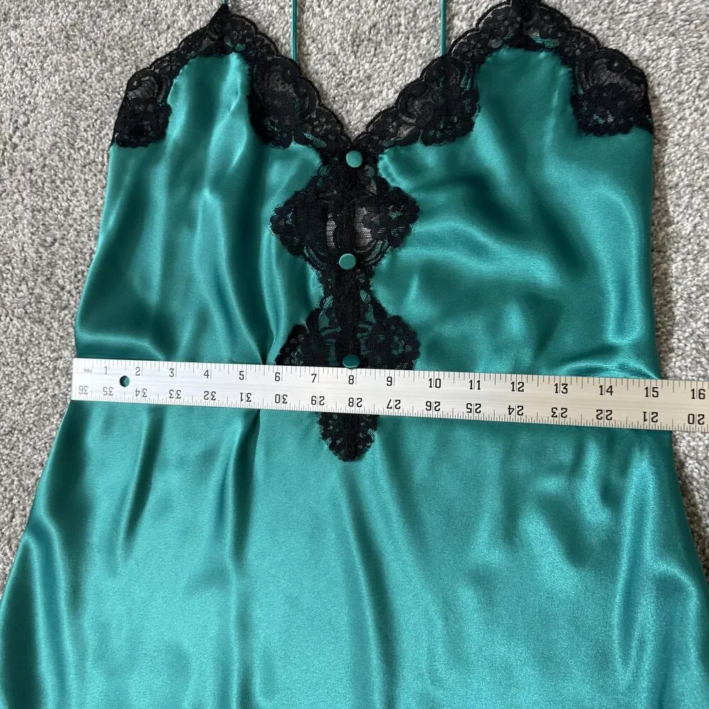 VINTAGE Inner Most Slip Womens Small Teal Lace Satin Chemise USA Sears Cami 90s